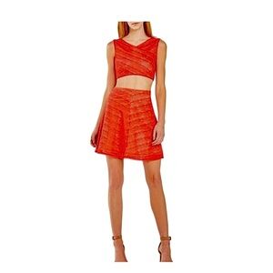 BCBG Max Azria Ivanna Stretch Lace 2-Piece Crop Top & Skirt Small EUC